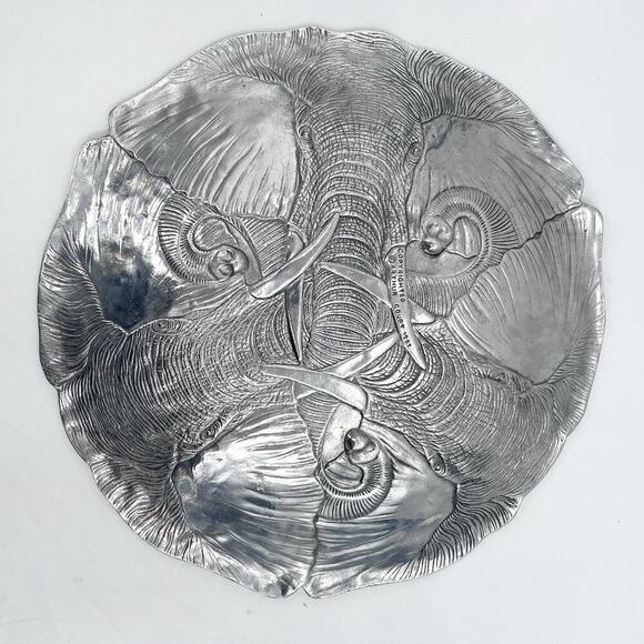 Vintage 1987 ARTHUR COURT Endangered Series Trio of Elephants Metal Platter - Picture 6 of 8